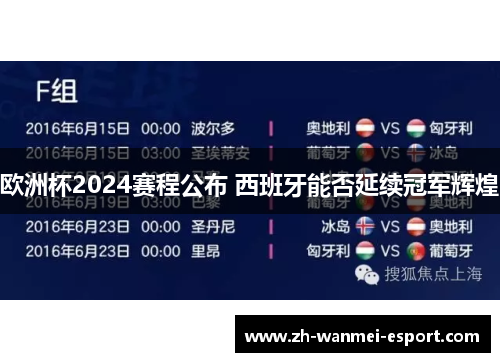 欧洲杯2024赛程公布 西班牙能否延续冠军辉煌